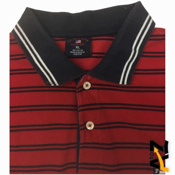 U.S. Polo Assn Mens Collared Shirt Size X-Large Red Black Stripes 2 Buttons - Picture 5 of 11